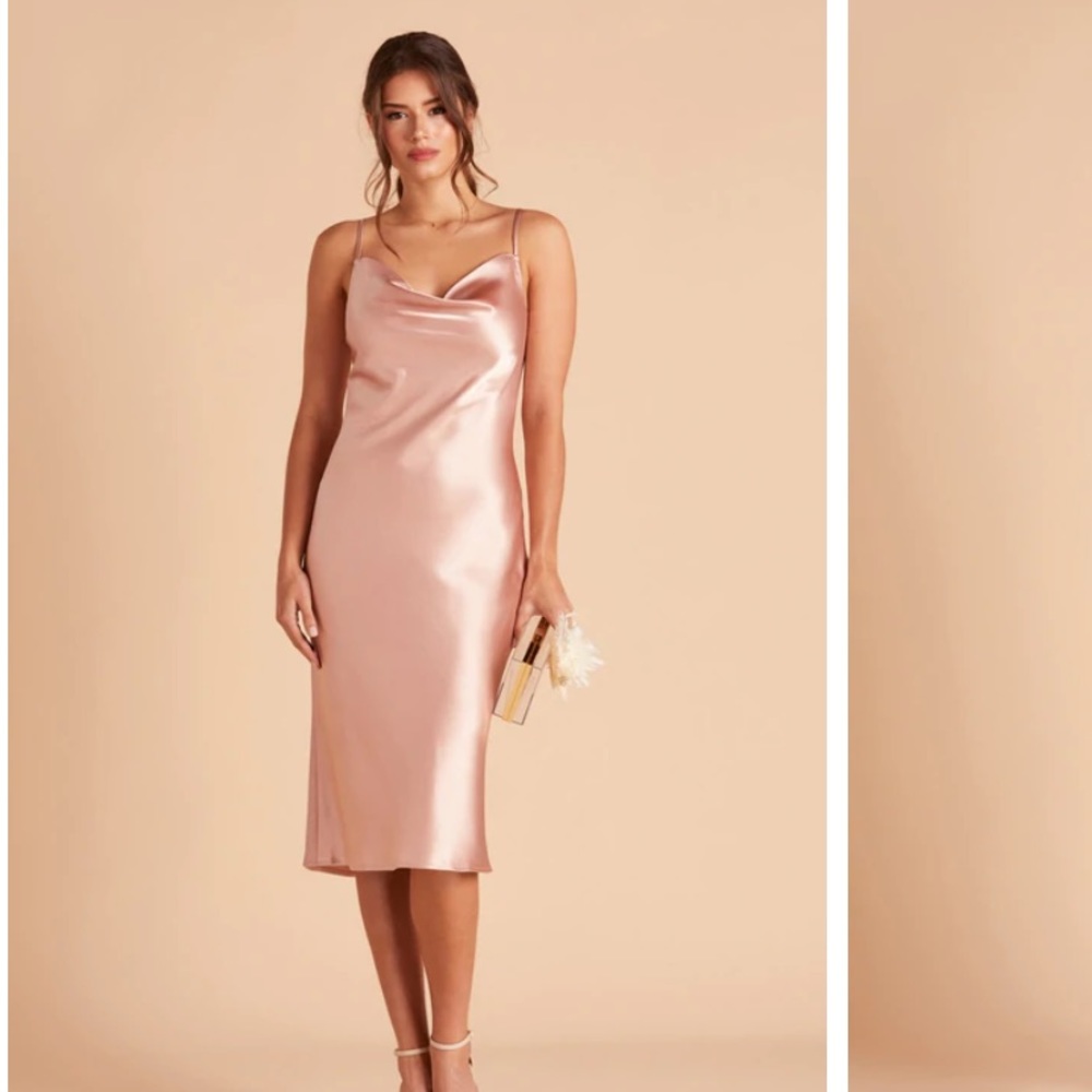 Birdy Grey Lisa Midi Dress - Rose Gold - Satin Bridesmaid Wedding Dress